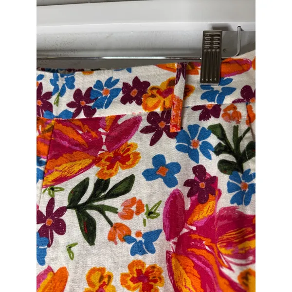 Joie‎ wide leg floral pull on linen blend pants pink orange size M - Image 4