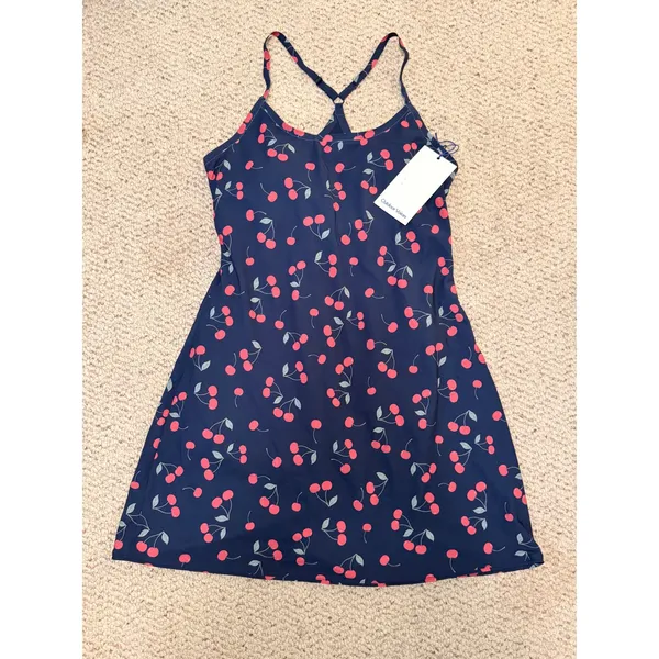 NWT Outdoor Voices Exercise Dress Very Cherry Navy Built In Shorts Medium UPF 50 - Image 2