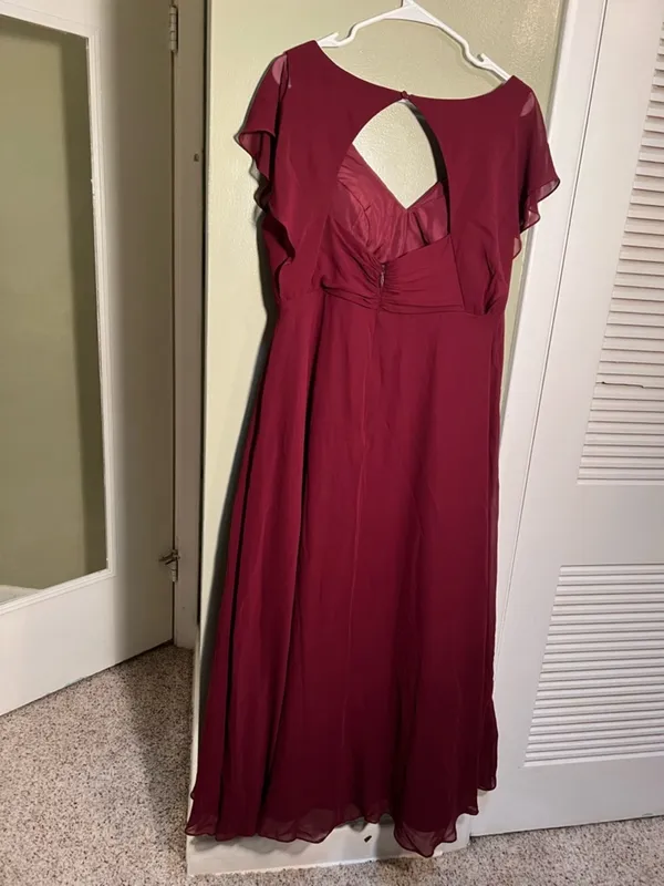 Azazie Women's Rylee Dress Burgundy A-Line Pleated Chiffon Surplice Neck Keyhole - Image 11