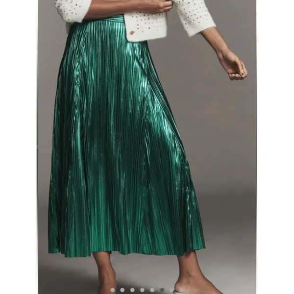 Anthropologie Metallic Pleated Midi Skirt - Image 2