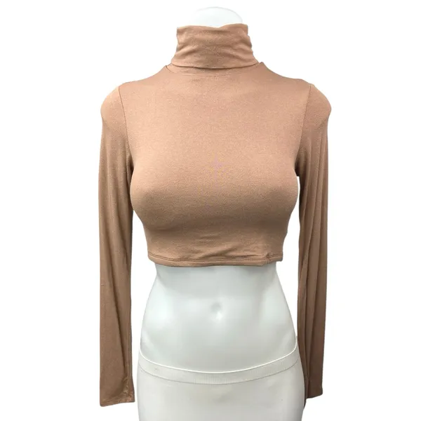 Naked Wardrobe Tan Turtleneck Long Sleeve Pullover Cropped Sweater Top Size M - Image 5