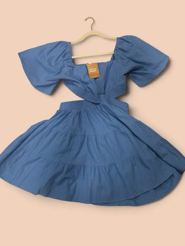 Sky Velvet Smoky Blue Cutout Tiered Mini Dress – Size Medium NWT - Image 3
