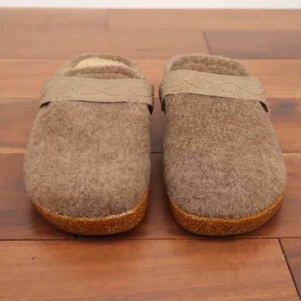 Earth Origins Ali Oatmeal Felted Wool Clogs Faux Fur Lined Mules Womens 8 - Image 4