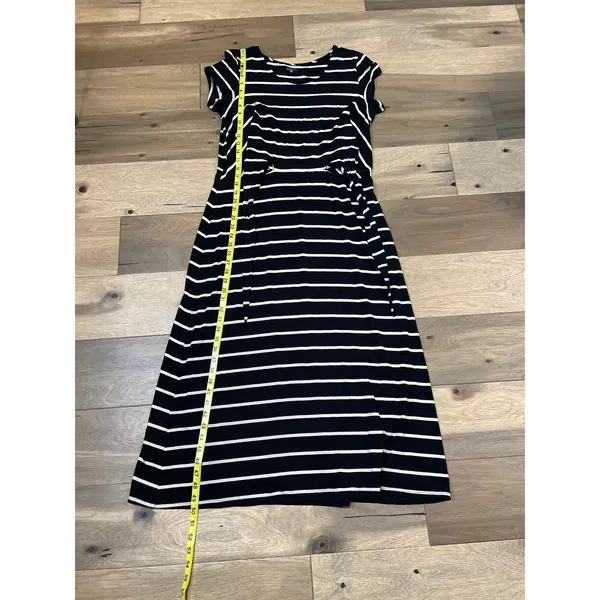 Garnet Hill Maxi Dress Size L Black Cream Striped Tie‑Front Short Sleeve - Image 5