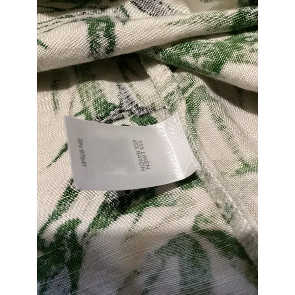 J. Jill Womens Green Bamboo Print Linen Blend Button Back Top Blouse Medium - Image 5
