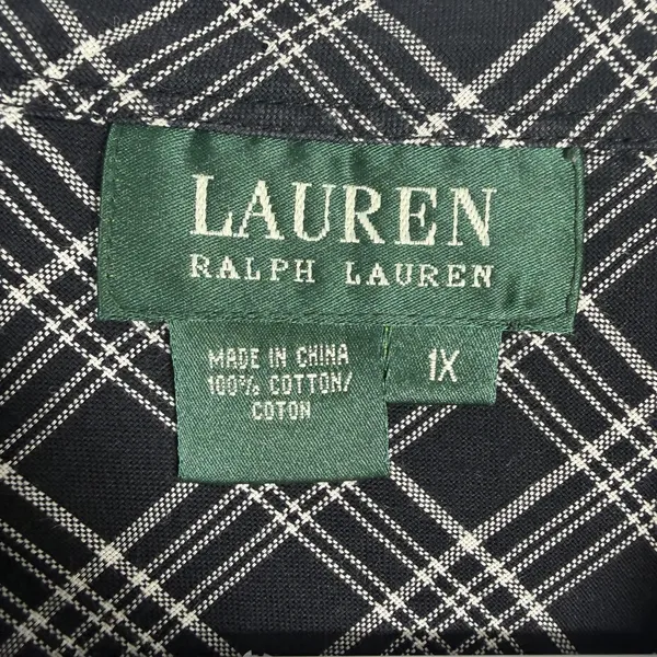 Lauren Ralph Lauren Size-1X Women's Shirt Long Sleeve Collared Top Black Plaid - Image 3