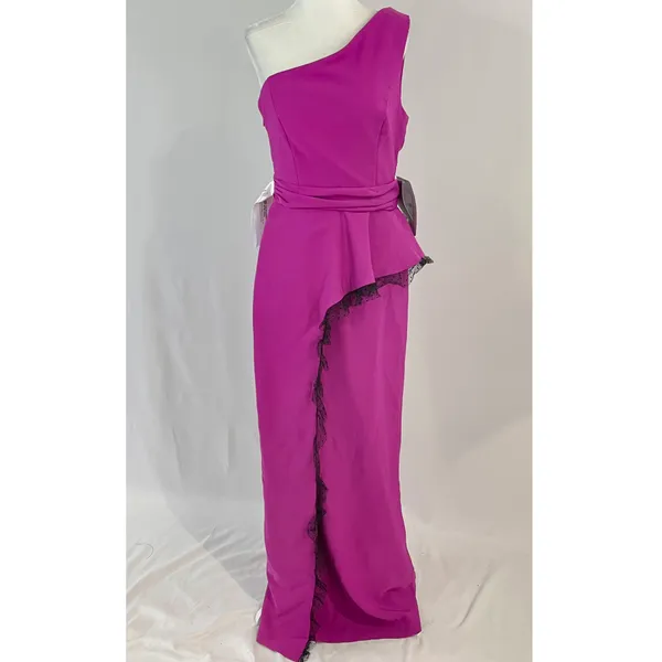 JS Collections New Hayley One Shoulder Column Evening Gown Cerise Black - Image 7