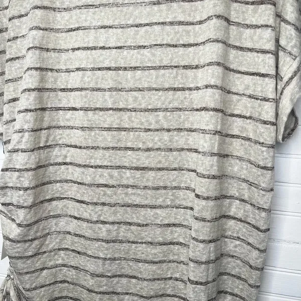 Caslon Women's Beige Striped Short Sleeve Drawstring T-Shirt Size L in Oatmeal - Image 6