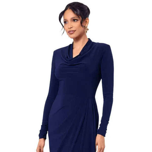 Betsy & Adam Womens Cowled Neck Long Sleeve Jersey Knit V-Neck Dress Navy Blue 6 - Image 8