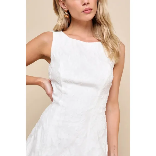 NWT Lulus Exquisite Moments White Floral Jacquard Sleeveless Mini Dress Size M - Image 6