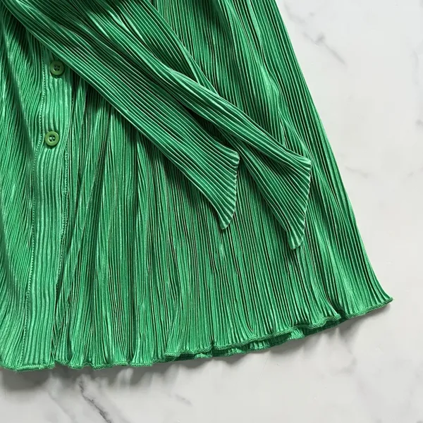 Peppermayo Soho Chic Pleated Shirt Dress Jade Green Sz 8 - Image 12