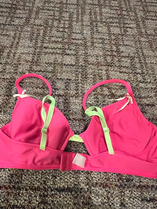 Pink polka dot bra with green accents #bra #summer - Image 3
