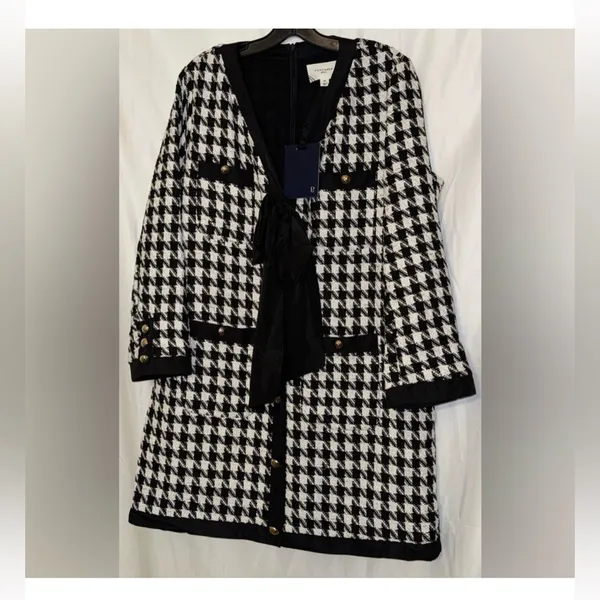 Pomander Place Black White Tweed Bow Mini Dress 2X | NWT Chic Classic - Image 5