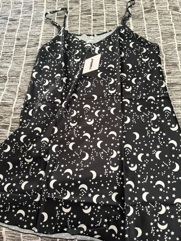ELOISE Women’s Satin Slip Nightgown Black Moon Stars Celestial Print Size S NWT - Image 3