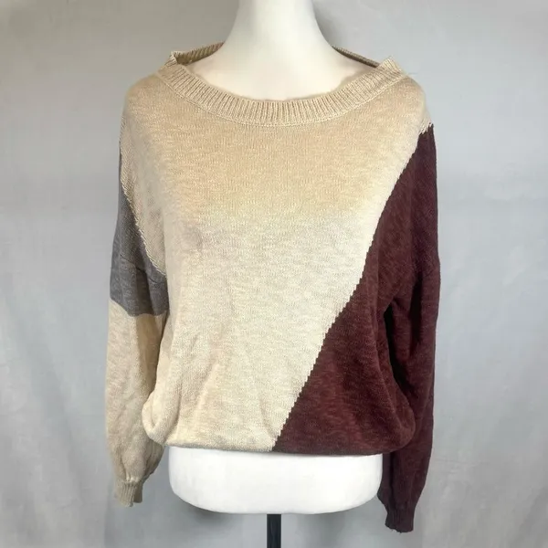 Jhon Peters cream brown and gray color block sweater size large - Image 4