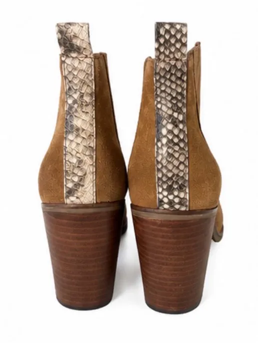 Dolce Vita Gracie Tan Suede Heeled Ankle Boots Snakeskin Detail Size 9.5 - Image 2