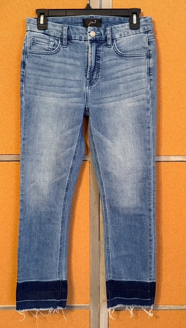 Jen7 By 7 For All Mankind Ankle Straight Jeans Raw Fray Hem Contrast Denim SZ 2 - Image 3
