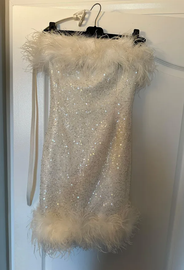 Nadine Merabi X Customized white Sequin Feather Dress - Image 2