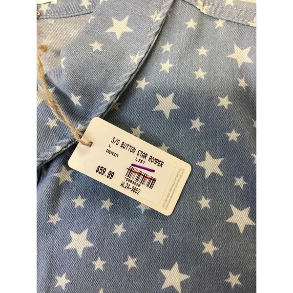 Wishlist Star Print Button Front Romper Light Blue Denim‎ Large WL24-9852 NEW.. - Image 4