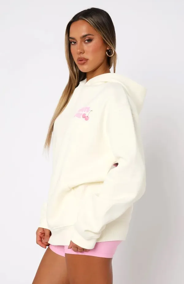 White fox white and pink hoodie sweatshirt oversized cream - Image 5