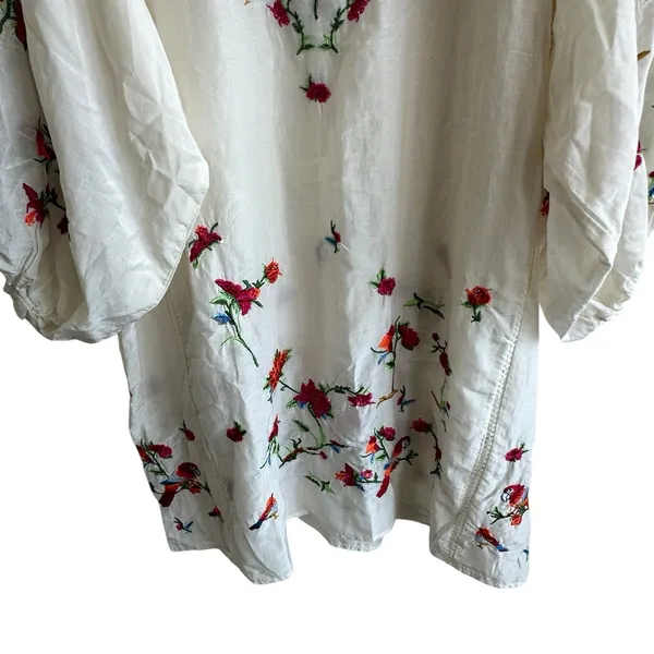 Zara Collection Dress Sz L Cotton Silk Blend Puff Sleeve Floral Embroidered - Image 10