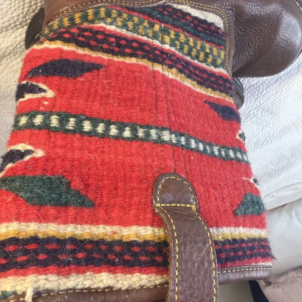 BORN Brown Leather Kilim Woven Blanket Shaft Western Mid High Boot Size 7 - Image 2