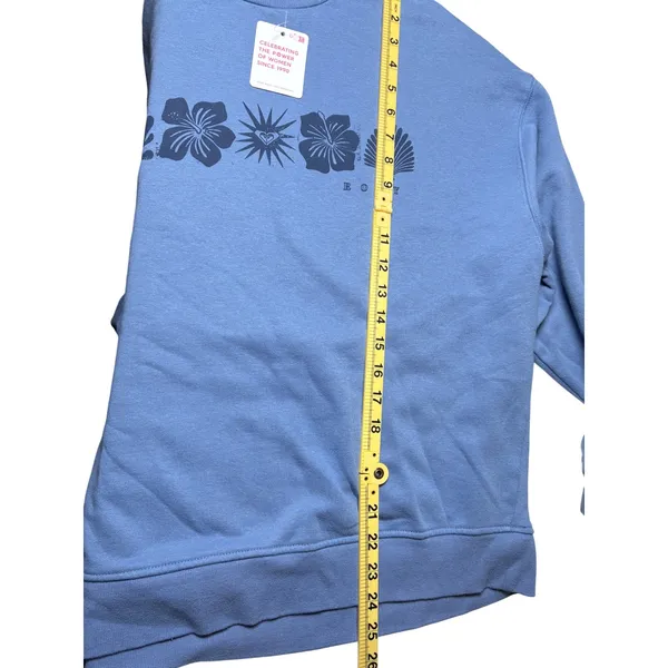 Roxy Blue Graphic Fleece Sweatshirt Women's S Coastal Surf Y2K Hibiscus - Image 8