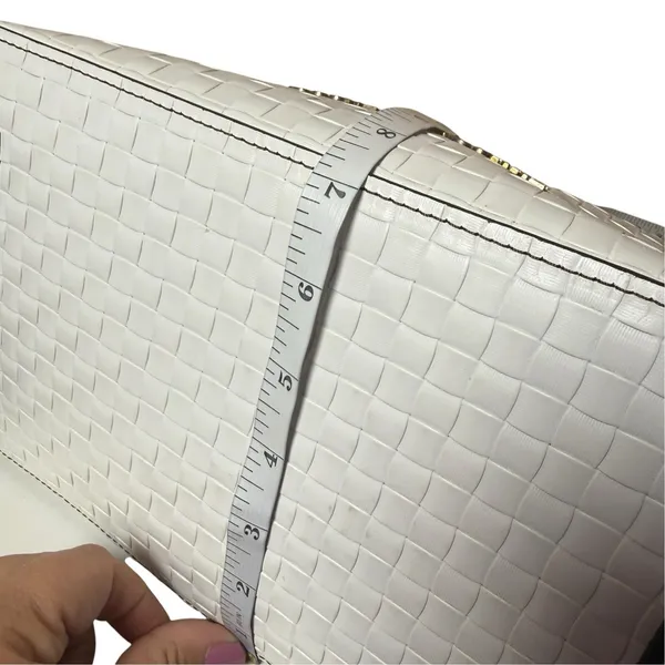 DOONEY & BOURKE Woven Leather Embossed Satchel Bag White Brown Trim Quiet Luxury - Image 13