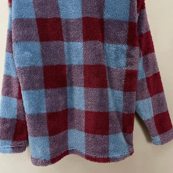 Eddie Bauer Pullover Jacket Plaid Faux Fur Fleece Size Small Sweatshirt Women‎ - Image 9