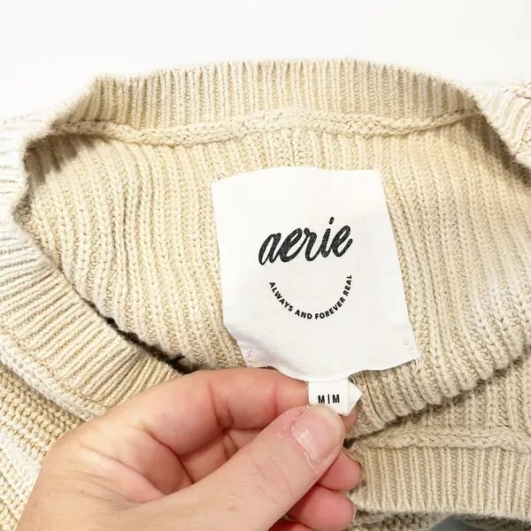 Aerie Beyond Ribbed Long Sleeve Cropped Scoopneck Sweater Tan Beige Medium - Image 3