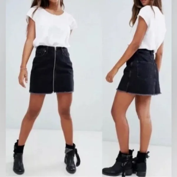 Abercrombie Zoe Black Denim Front Zip Mini Skirt 24 NWT Frayed Distressed A Line - Image 5