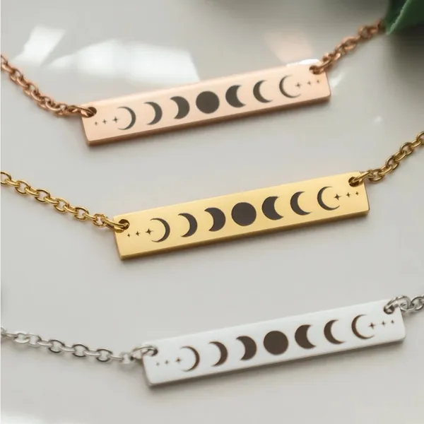 Boutique White Gold Plated‎ Celestial Necklace w/ Moon Phases Bar Pendant Necklace 16-18” - Image 8
