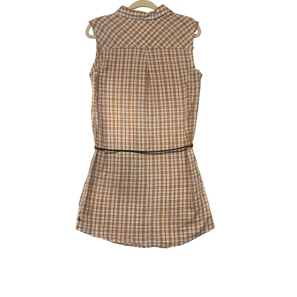 Maison Scotch The Cruise Collection Plaid Sleeveless Shirt‎ Dress Orange Brown L - Image 4
