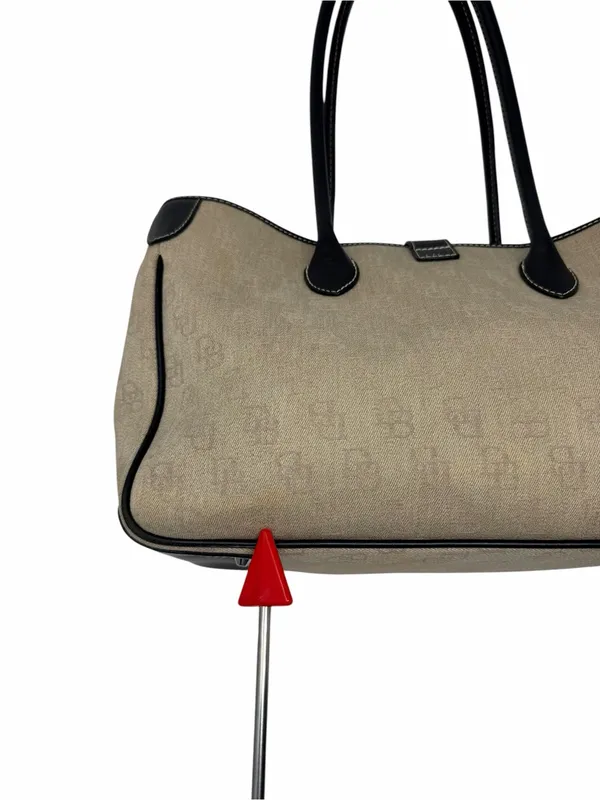 Dooney & Bourke Monogram Canvas Tote Bag Beige Black Leather Shoulder Bag - Image 15