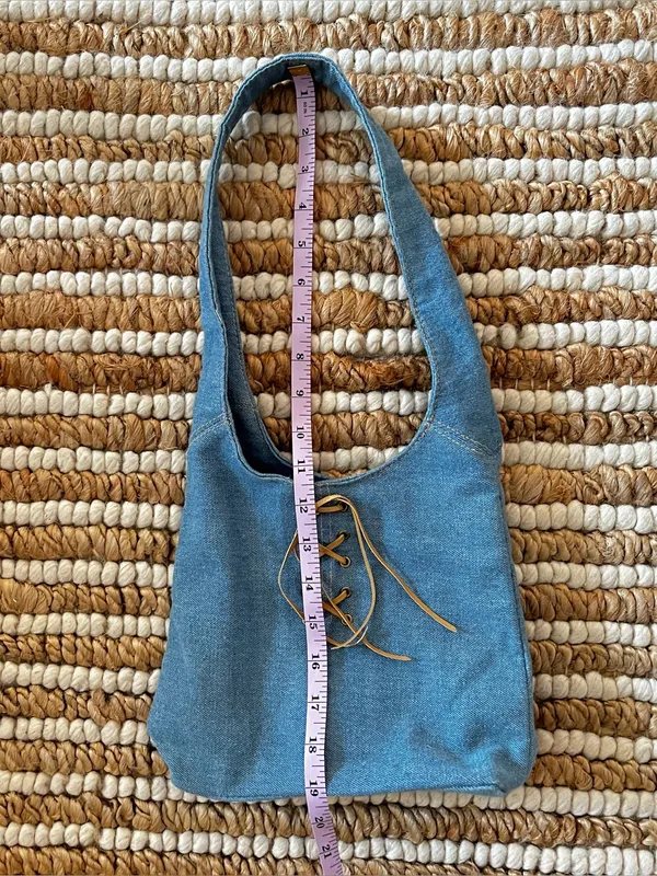 Y2K light Blue Denim Shoulder mini Bag with Lace-Up Detail - Image 3