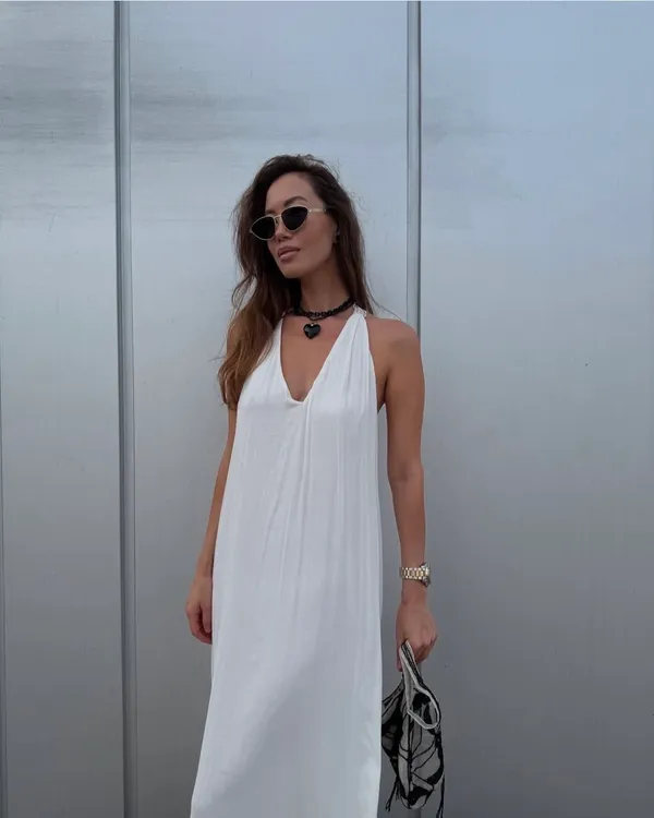 Zara Flowy Halter Maxi Dress in Soft Cream - Image 5