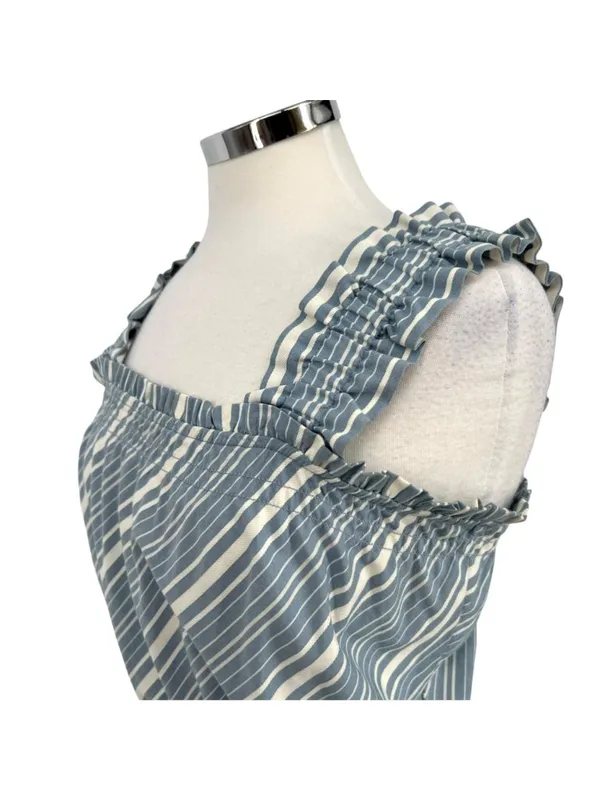 Socialite Coastal Striped Sleeveless Ruffle A-Line Dress Blue White Size Large - Image 4