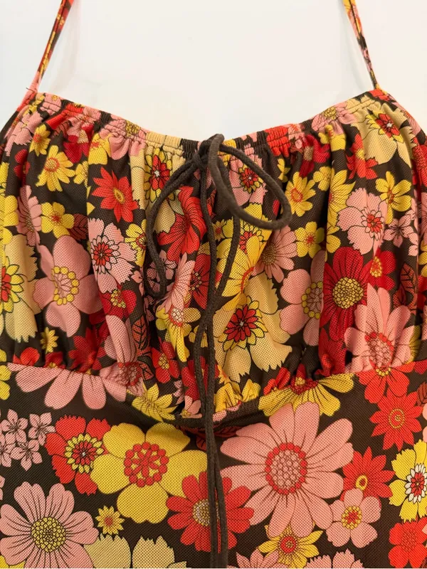 SHEIN L Floral Mini Dress Black Pink Red Yellow Cami Mesh Y2K - Image 2