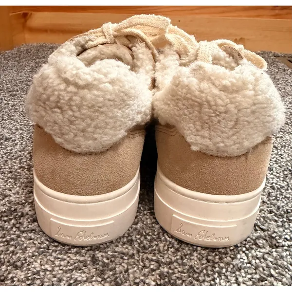Sam Edelman Wess Cozy Suede Faux Shearling Sneakers Sesame Tan Beige 8.5M - Image 6