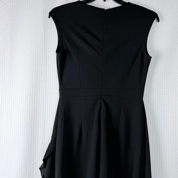 Black Sleeveless Wrap Midi‎ Dress Ruffle Hem Size L Feminine Party Formal Chic - Image 10