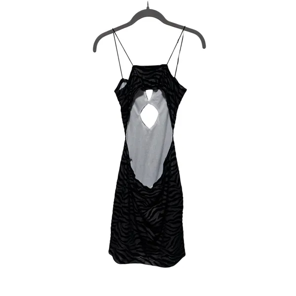 SHEIN Women's Black Zebra Flocked Mesh Cutout Mini Dress Size M - Image 8