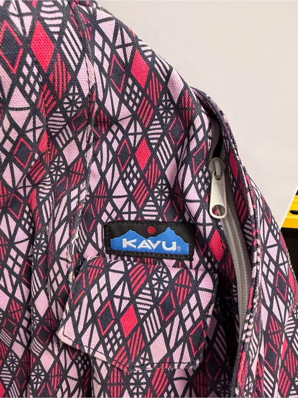 KAVU Rope Sling Backpack Pink Black Geometric Crossbody Travel Hiking Bag - Image 2