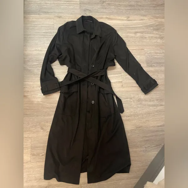 Zara Faux Suede Black Belted Trench Coat M - Image 12