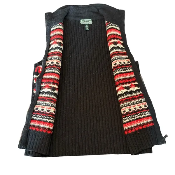Lauren Ralph Lauren Fair Isle‎ Knit Vest Full Zip Women Size L Red Black White - Image 6