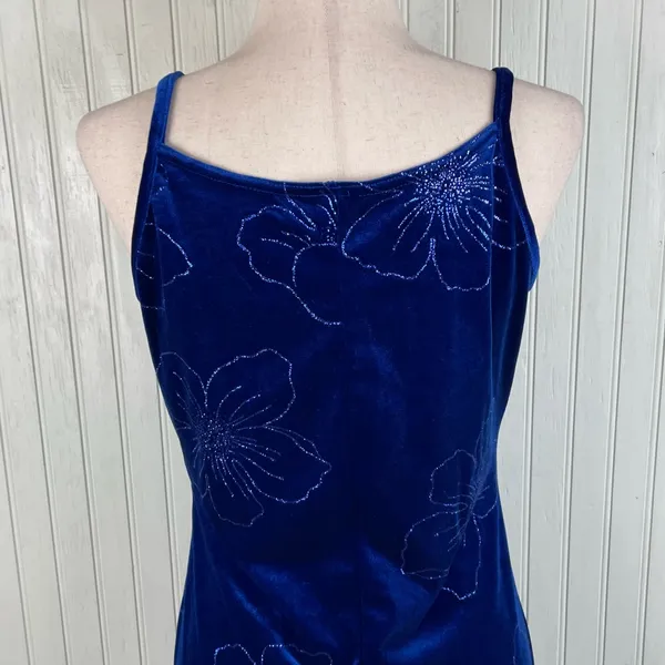 Vintage 90s Y2K Blue Velvet Flower Maxi Slip Dress Whimsigoth Fairycore Medium - Image 5