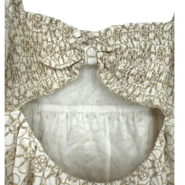 Anthropologie Maeve Smocked Tunic Floral‎ Embroidered Mini Dress Ivory Size XXS - Image 7