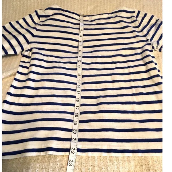 J.Crew Pineapple Stripe Top L Blue White Nautical Embroidered Cotton Shirt - Image 6