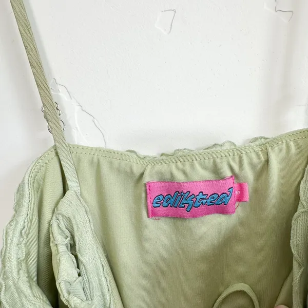Edikted | Alessia Tie Front Ruffled Y2K‎ Open Top in Green - Image 4