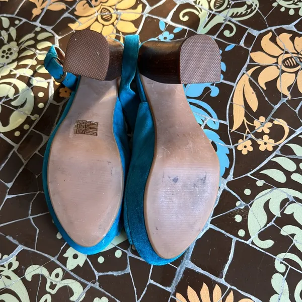 Jeffrey Campbell Teal Suede Peep-Toe Slingback Heels - Image 4