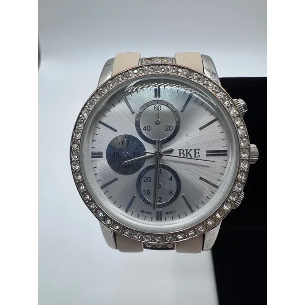 BKE Silver Tone Rhinestone Chronograph Watch Japan Movt Needs Battery‎ - Image 10